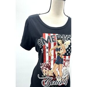 Rodeo Quincy XL Womens Tee America the Beautiful Pinup Western Cowgirl Patriotic